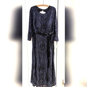 R&M Richards Long Blue Sequins Gown